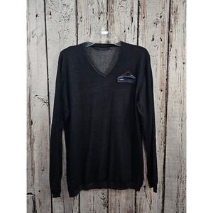 JOHN‎ BIAGGIO V Neck Long Sleeve Sweater Mens XL Black Textured Pocket Detail